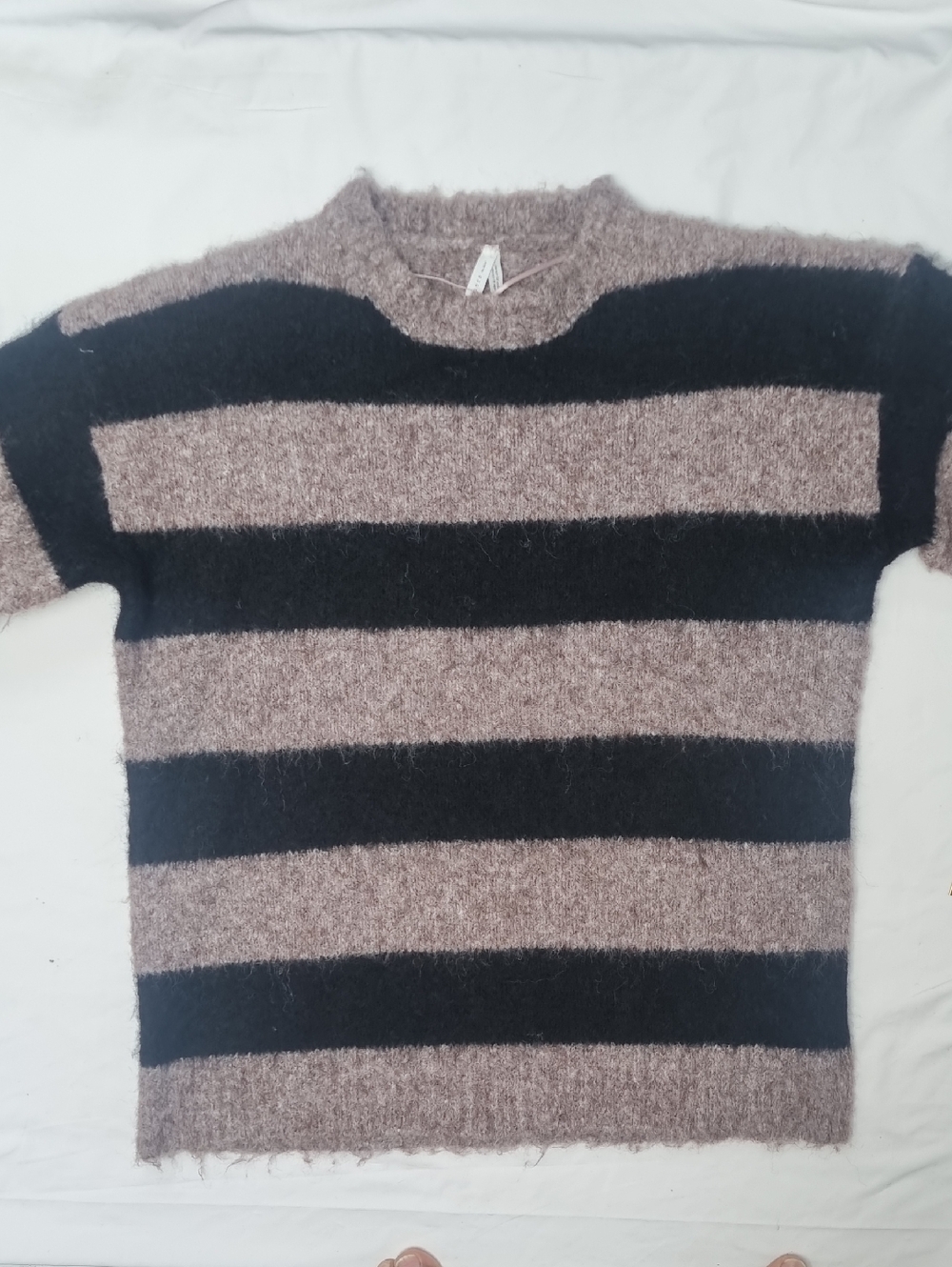 Dreamers Black and Brown Striped Fuzzy Sweater